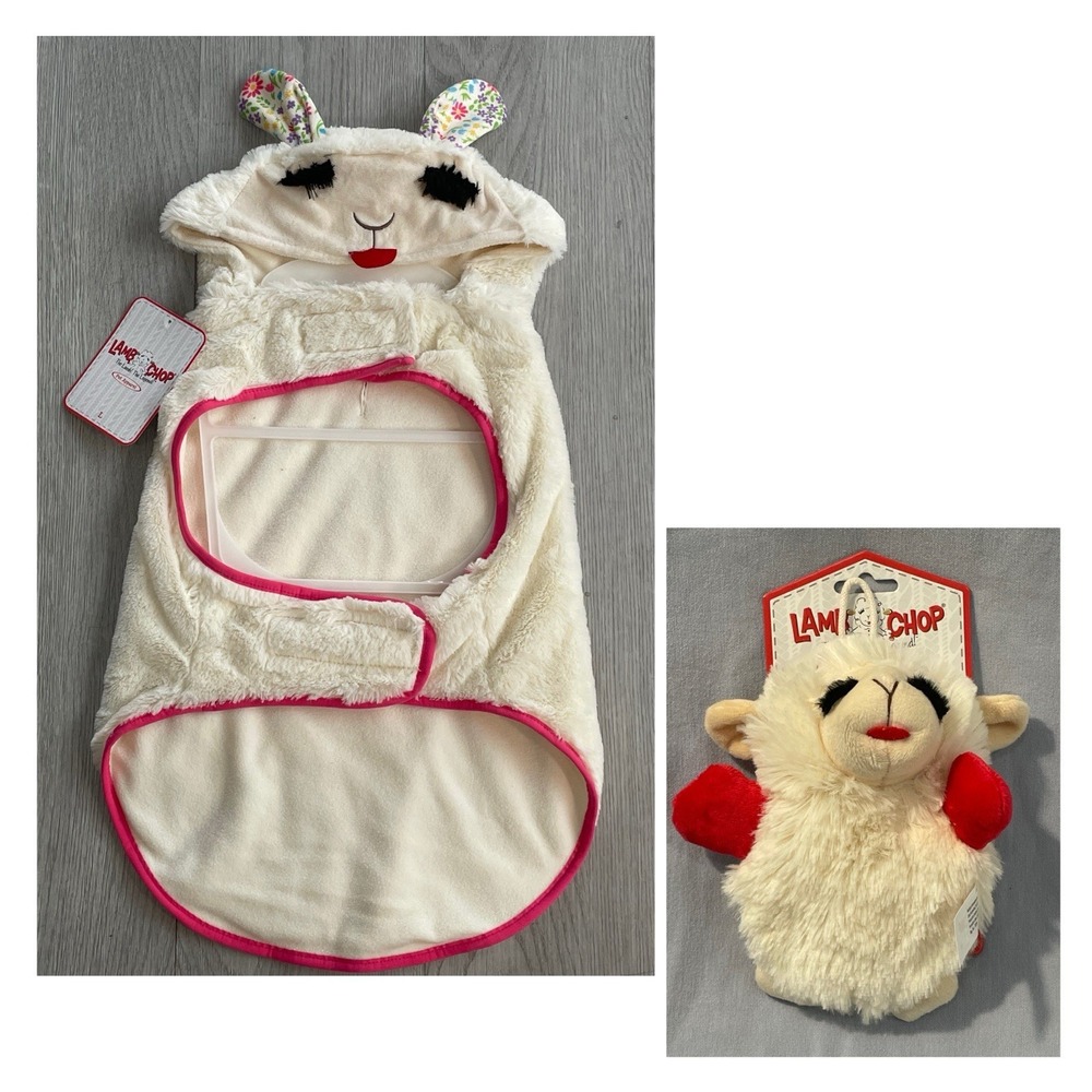 NEW Cute Lamb Chop w/ Bunny‎ Ears Fluffy Dog Costume & Squeak Toy - Size L